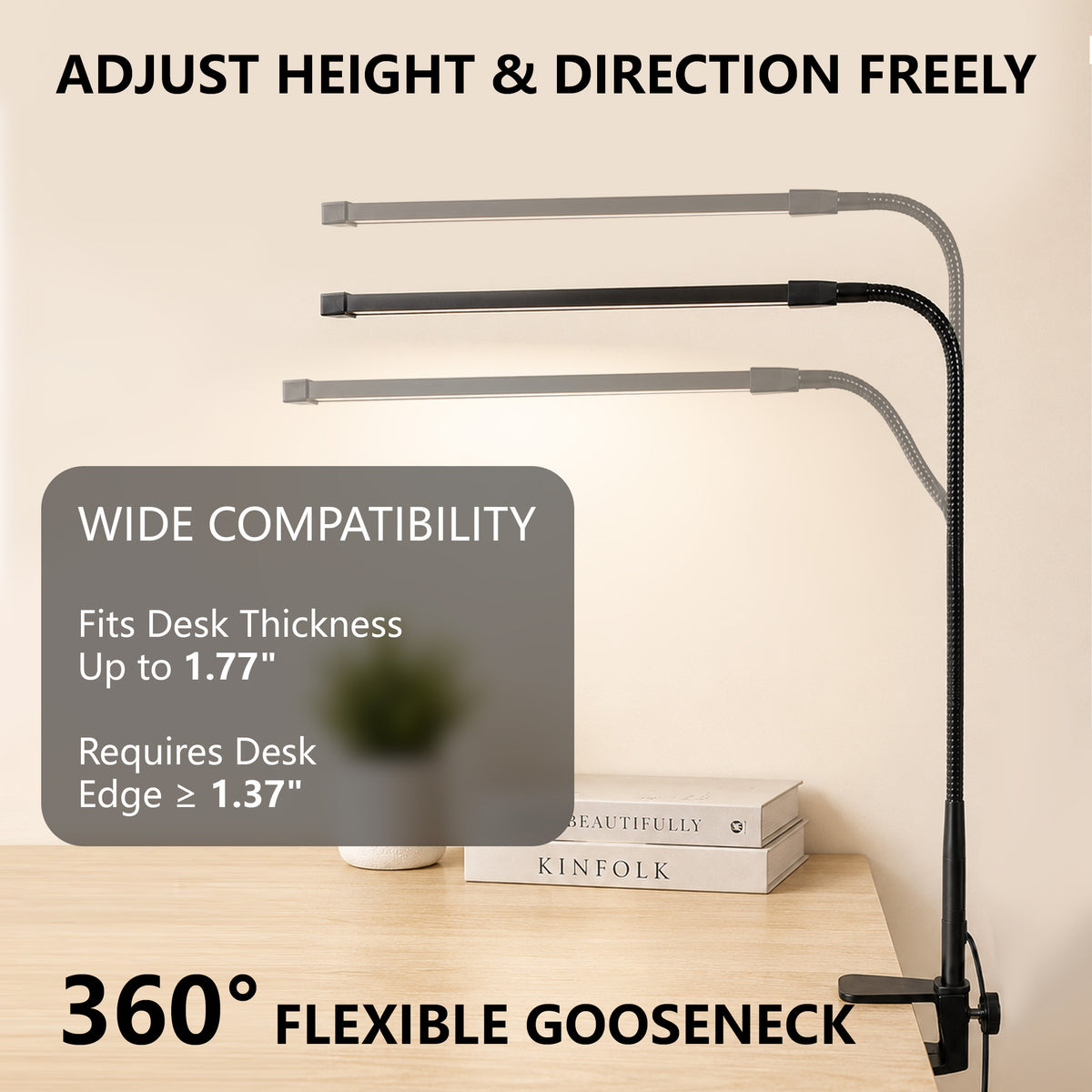 Agesis LED Desk Lamp with Clamp, Eye-Caring Desk Light, 3 Color Modes & 10 Brightness Levels, 360° Flexible Gooseneck for Home Office, Study, Reading