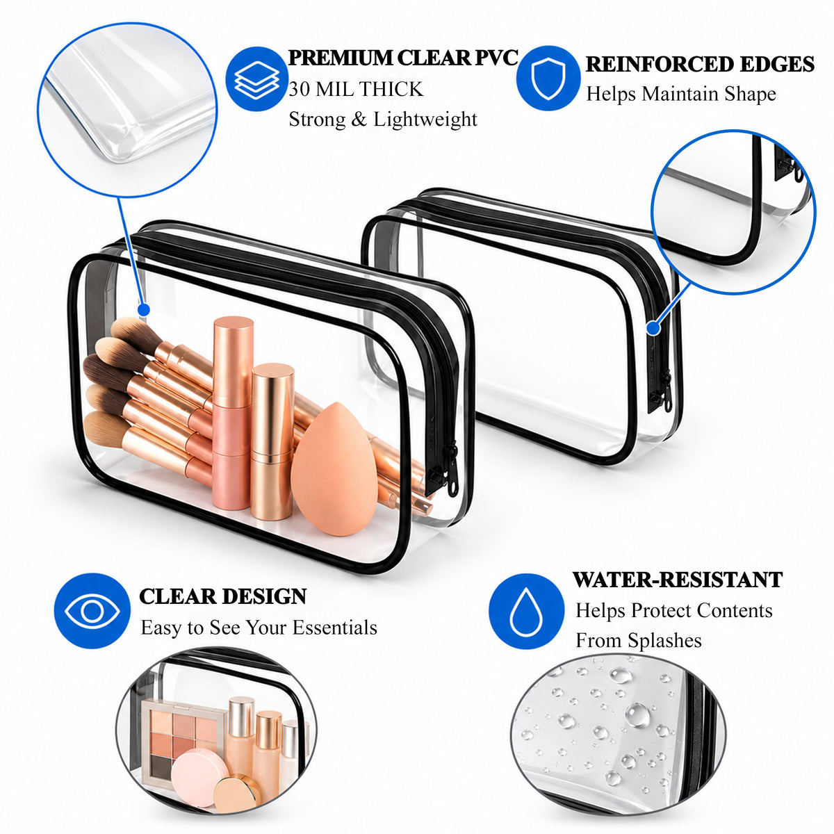Agesis Clear Bag, 6 Pack Clear Makeup Bags with Zipper, Waterproof Travel Toiletry Bags for Women and Men, Ideal for Cosmetics and Toiletries