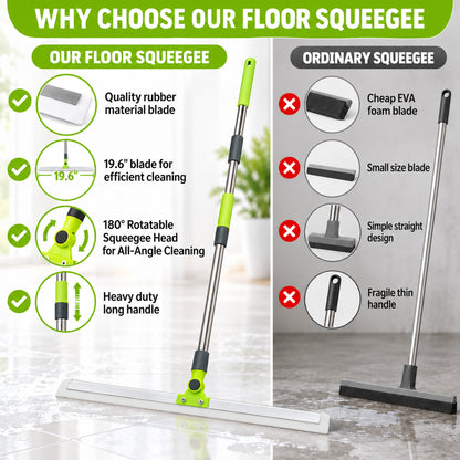Agesis Floor Squeegee for Concrete Floor, 19.68" Large Heavy Duty Squeegee Broom with 51" Extendable Long Handle for Garage, Windows, Tile, Shower Glass