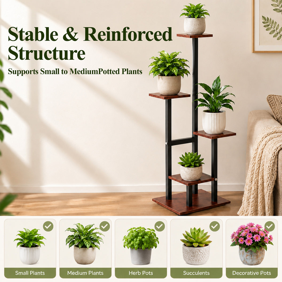 Agesis Plant Stand Indoor, 5 Tier Corner Plant Stand Tall Indoor Plant Shelf Organizer Rack for Living Room, Balcony, Patio & Garden Decor