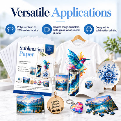 Agesis Sublimation Paper 8.5 x 11 inch, 100 Sheets 125gsm sublimation transfer paper for T-Shirts, Tumblers and Mugs, Compatible with Sublimation Ink and Inkjet Printers