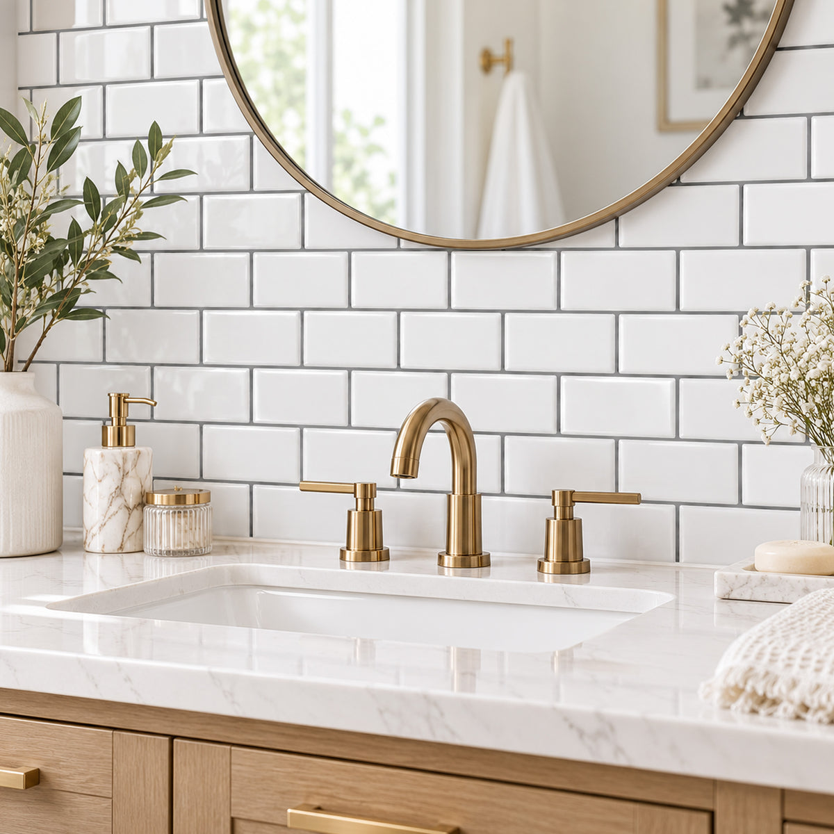 Agesis Peel and Stick Backsplash, Thicker Design Self Adhesive Backsplash Tiles, Stick on Subway Tile for Kitchen Bathroom Laundry, White, 12 x 12 inch, 10 Sheets