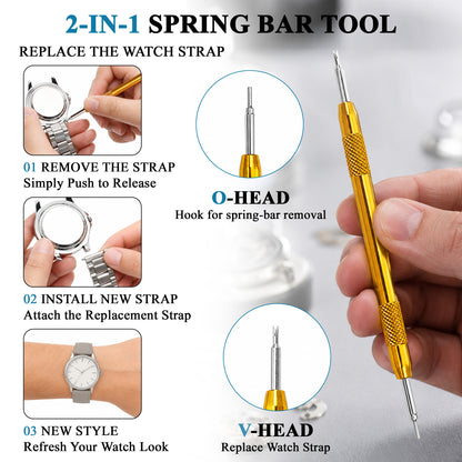Agesis Watch Repair Kit, 147PCS Watch Link Removal Kit with Watch Band Adjustment Tool, Spring Bar Tool, Watch Case Opener for Battery Replacement and Strap Resizing