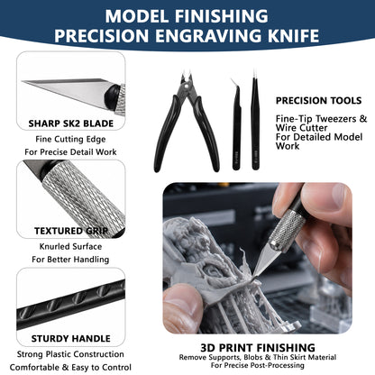 Agesis 3D Printer Tools Kit, 46PCS 3D Printer Accessories for FDM SLA Machines, Nozzle Cleaning Needles, Scraper, Deburring Tool, Files & Brushes