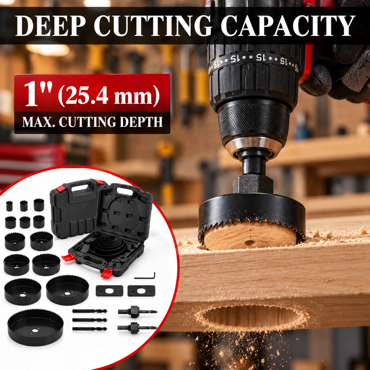 Agesis Hole Saw Kit, 24 PCS Hole Saw Set with 14 Saw Blades 3/4"-6" (19-152mm), Mandrels and Drill Bits for Drywall, Soft Wood, Plywood, PVC and Plastic