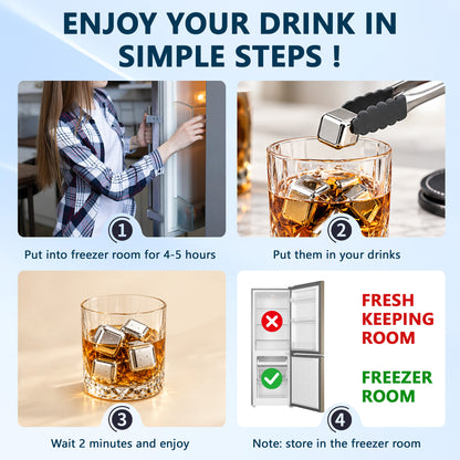 Agesis Whiskey Stones 12 Pack, Reusable Stainless Steel Ice Cubes with Storage Case & Tongs, Drink Chillers for Whiskey, Gift for Men, Dad & Boyfriend