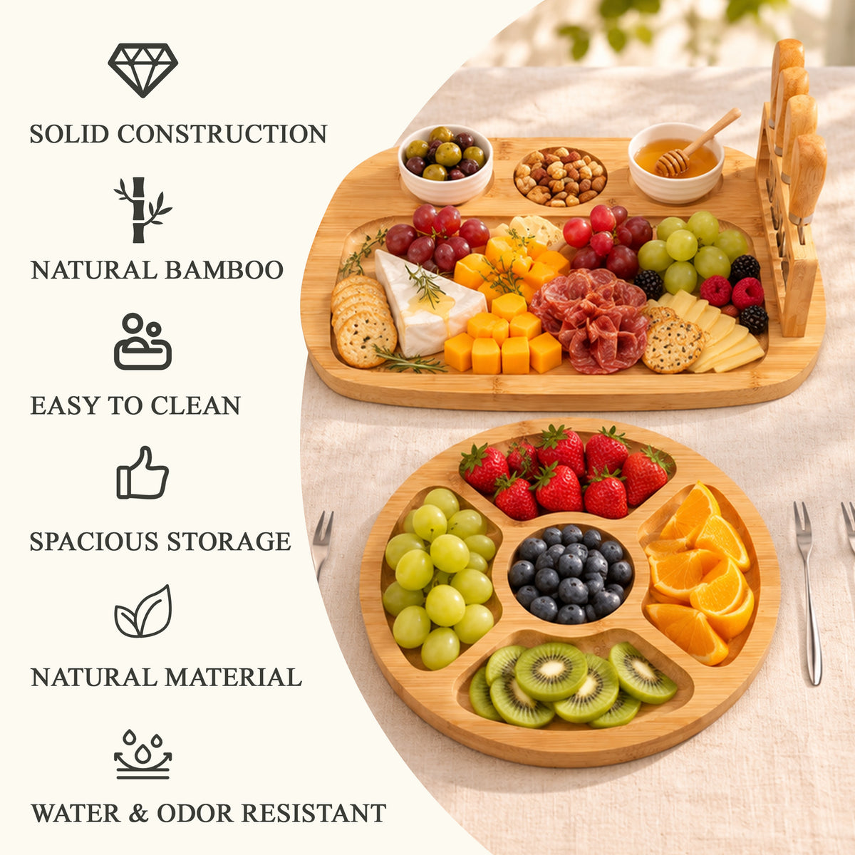 Agesis Large Charcuterie Board Set, Bamboo Cheese Board with Cheese Knife Set and Accessories, Cheese Platter for Entertaining, Parties and Gifts