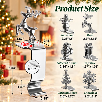 Agesis Christmas Stocking Holders for Mantle, Set of 6, Sturdy Metal Stocking Hangers for Mantel, Cute Lightweight Silver Xmas Mantle Hooks for Fireplace Window Counter