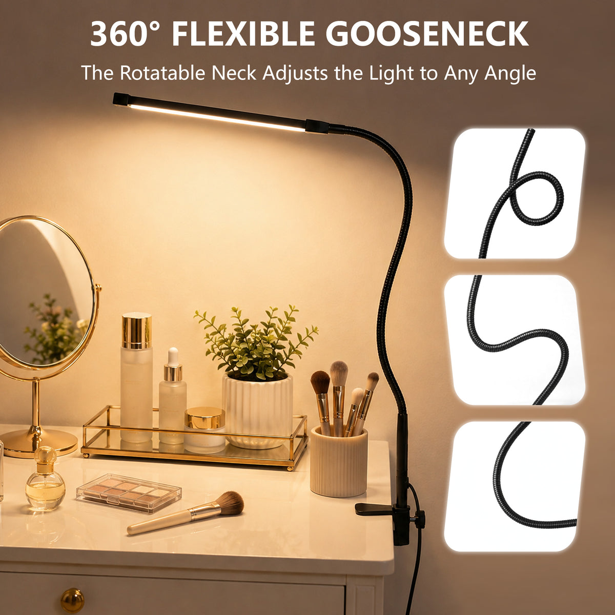 Agesis LED Desk Lamp with Clamp, Eye-Caring Desk Light, 3 Color Modes & 10 Brightness Levels, 360° Flexible Gooseneck for Home Office, Study, Reading