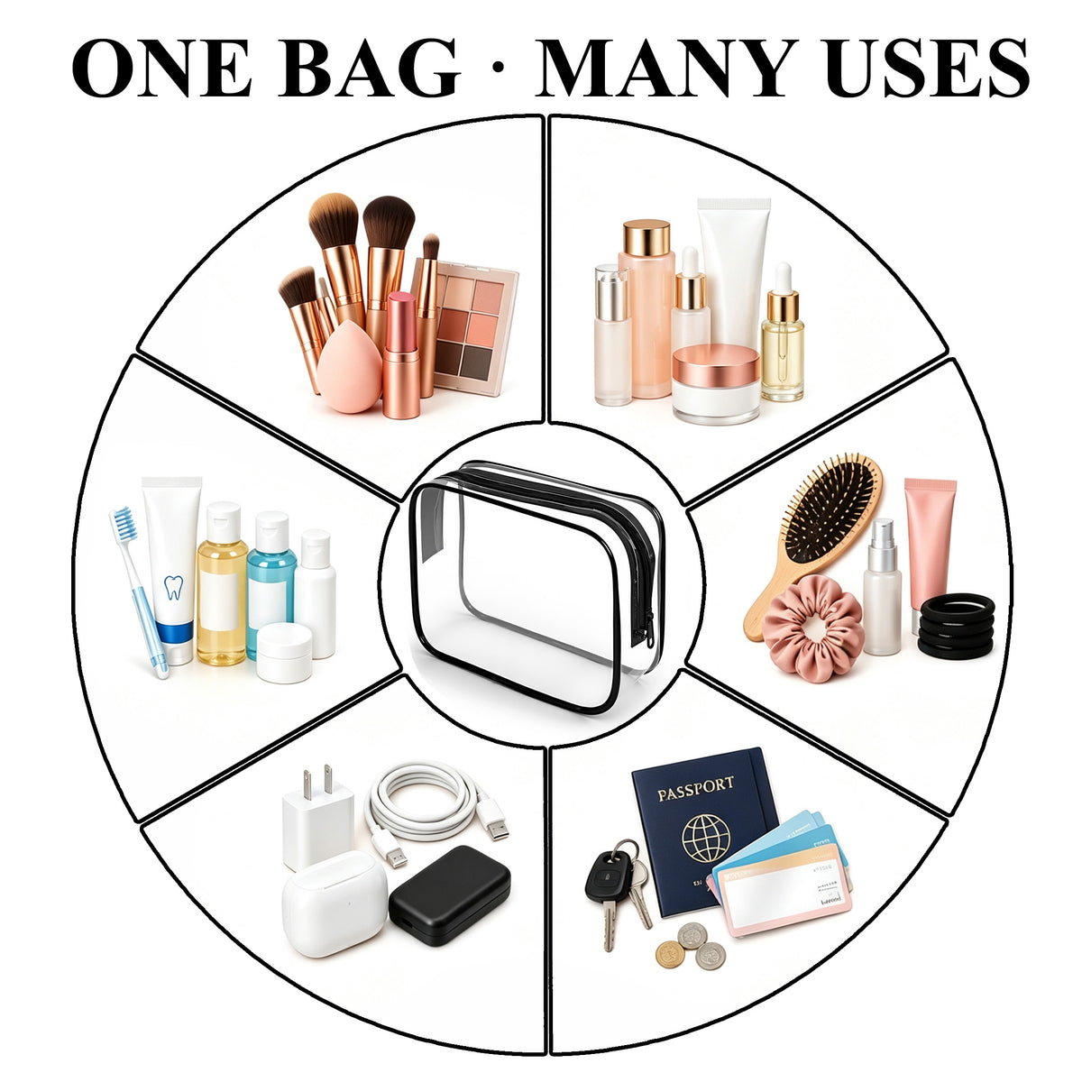 Agesis Clear Bag, 6 Pack Clear Makeup Bags with Zipper, Waterproof Travel Toiletry Bags for Women and Men, Ideal for Cosmetics and Toiletries