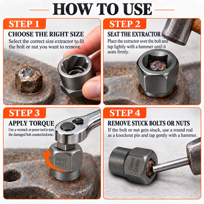 Agesis Bolt Extractor Kit, 14-Piece Bolt Remover Set with 3/8" Adapter and Storage Case, Easily Removes Damaged, Broken & Rounded Bolts and Nuts