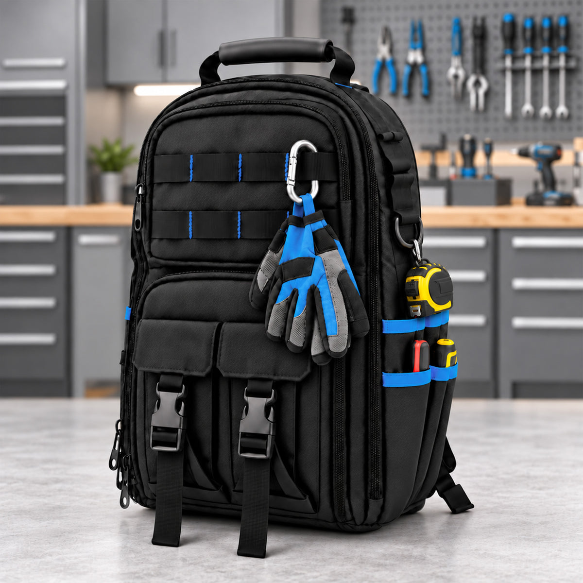 Agesis Tool Backpack with Molded Base, Heavy-Duty Tool Bag with Removable Tool Organizer, Padded Shoulder Straps, Water-Resistant Electrician Backpack for Home Repair & Contractors