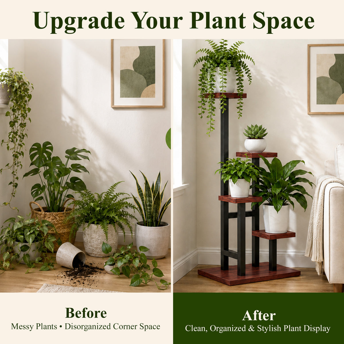 Agesis Plant Stand Indoor, 5 Tier Corner Plant Stand Tall Indoor Plant Shelf Organizer Rack for Living Room, Balcony, Patio & Garden Decor