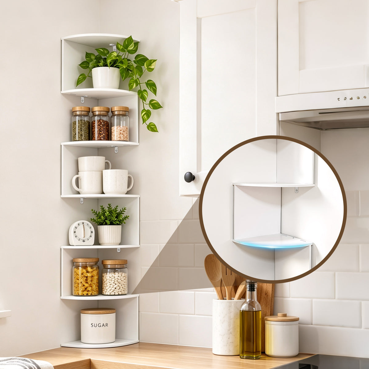 Agesis Corner Shelf Wall Mounted, 7 Tier Floating Shelves for Wall, Corner Storage Display for Bedroom, Living Room, Bathroom (White)