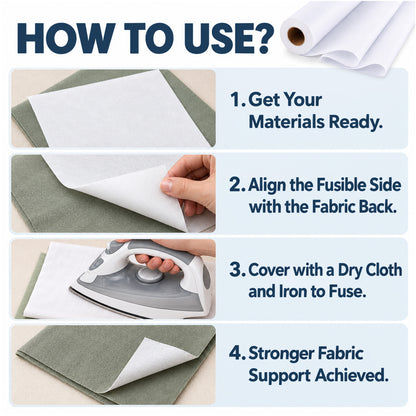 Agesis Fusible Interfacing for Sewing, 17in x 30yd Medium Weight Iron-on Non-Woven Single-Sided Interfacing for Diy Craft Supplies, Quilting, Shirt Plackets and Dresses, White
