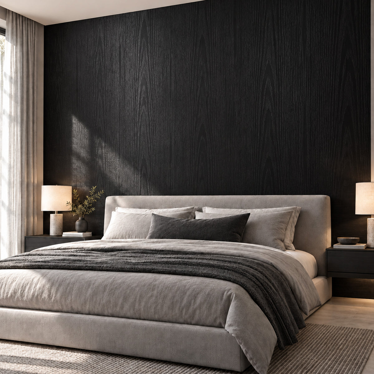 Agesis Black Wood Peel and Stick Wallpaper, Black Contact Paper 17.7" x 236", Waterproof Self-Adhesive Removable Thick Vinyl Wrap, Renter Friendly Wallpaper for Bathroom Kitchen Cabinets