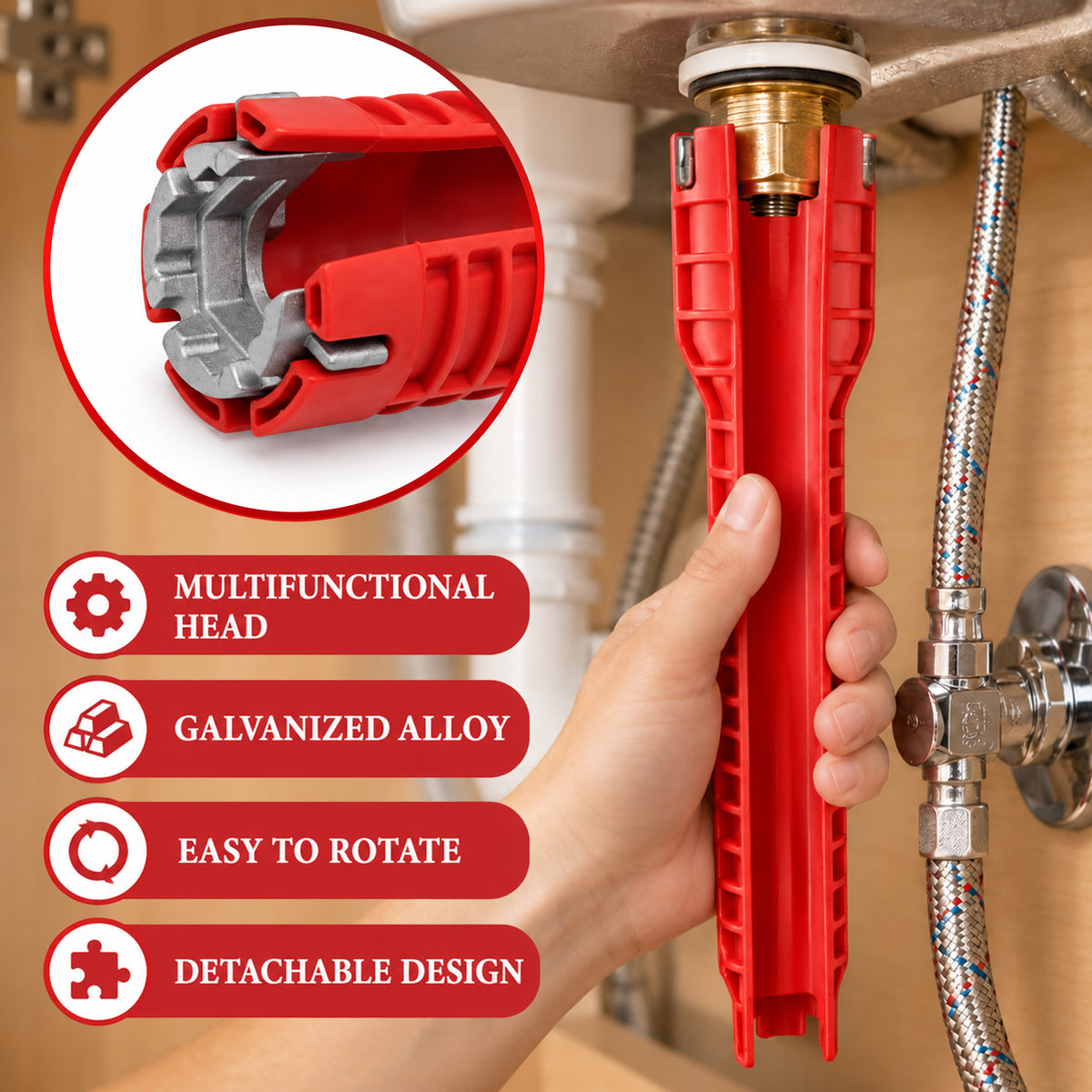 Agesis Basin Wrench Set, 2 Four-Jaw Hex Wrenches with 14-in-1 Faucet Installer Tool, Plumbing Tool Kit for Tight Spaces, Kitchen Bathroom Toilet