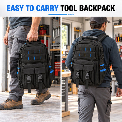 Agesis Tool Backpack with Molded Base, Heavy-Duty Tool Bag with Removable Tool Organizer, Padded Shoulder Straps, Water-Resistant Electrician Backpack for Home Repair & Contractors
