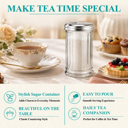 Agesis 2 Pack 12oz Glass Sugar Dispenser, Pourer and Shaker with Flip Top Lid, Clear Container for Coffee Bar, Cinnamon, Salt and Spices