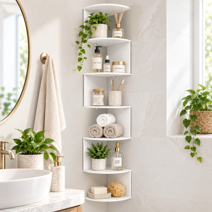 Agesis Corner Shelf Wall Mounted, 7 Tier Floating Shelves for Wall, Corner Storage Display for Bedroom, Living Room, Bathroom (White)