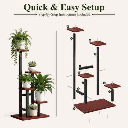 Agesis Plant Stand Indoor, 5 Tier Corner Plant Stand Tall Indoor Plant Shelf Organizer Rack for Living Room, Balcony, Patio & Garden Decor