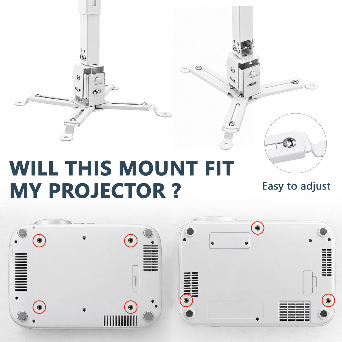 Agesis Projector Ceiling/Wall Mount, Universal 3-in-1 Height Adjustable Bracket with Extension Pole, Supports up to 33 lbs for Home Office