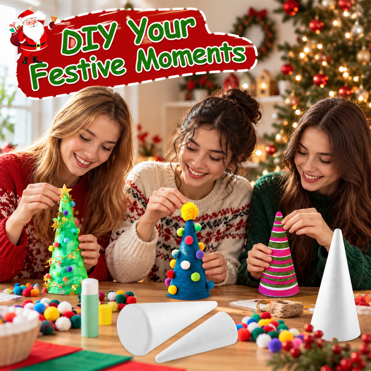 Agesis 14 pack Foam Cones for Crafts, 5 Size White Polystyrene Foam Tree Cones 9.8, 7.9, 5.6, 4.7, 3.1 inch Tall for Diy Art Projects, Christmas Trees, Gnomes, Holiday Decorations