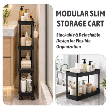 Agesis Slim Storage Cart with Wheels, 4 Tier Slim Rolling Storage Cart, Utility Bathroom Cart for Kitchen Bathroom Laundry Narrow Space, Black