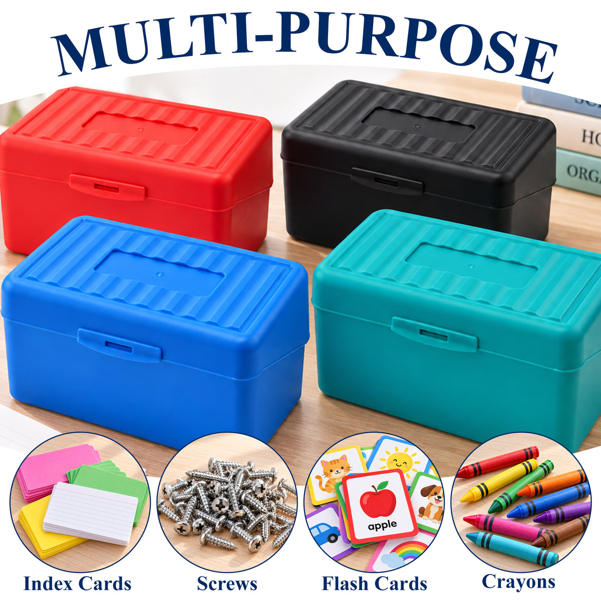 Agesis Index Card Holder 3x5, Flash Note Card Holder, Index Card Box Organizer Case, 4 packs (Black, Red, Green, Blue)