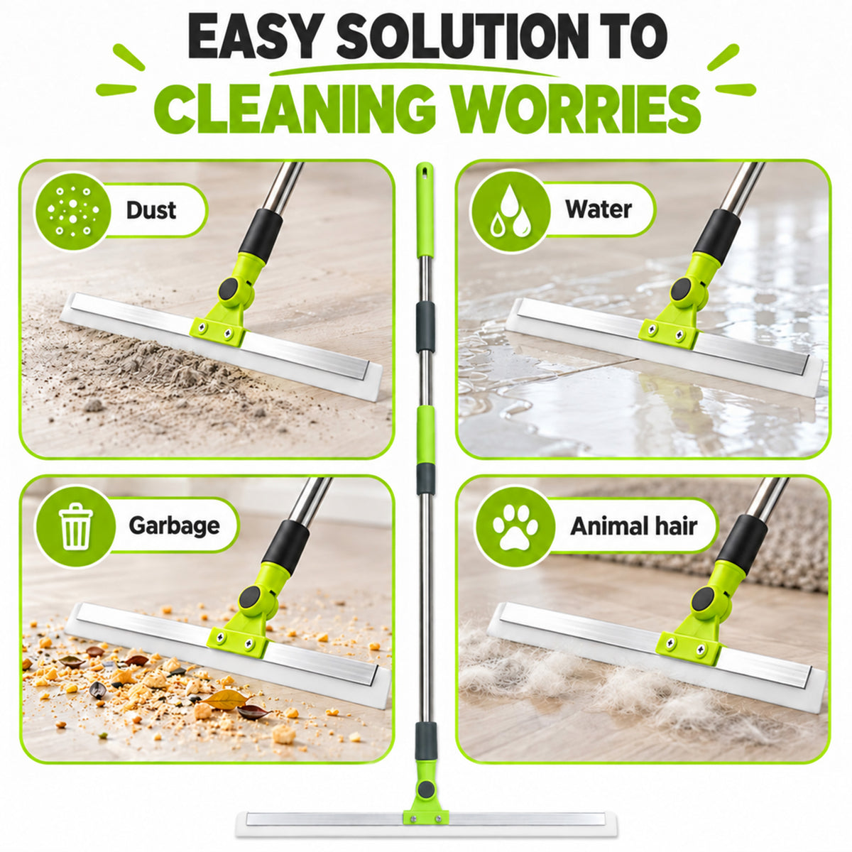 Agesis Floor Squeegee for Concrete Floor, 19.68" Large Heavy Duty Squeegee Broom with 51" Extendable Long Handle for Garage, Windows, Tile, Shower Glass