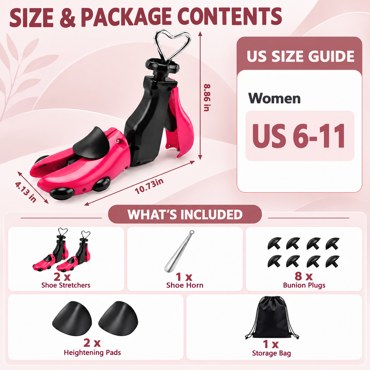 Agesis Shoe Stretcher Women, Boot Stretchers 4-Way Shoe Tree Adjustable Widener Expander Unisex Boots Stretcher Wide Feet (Small, Rose,2pcs)