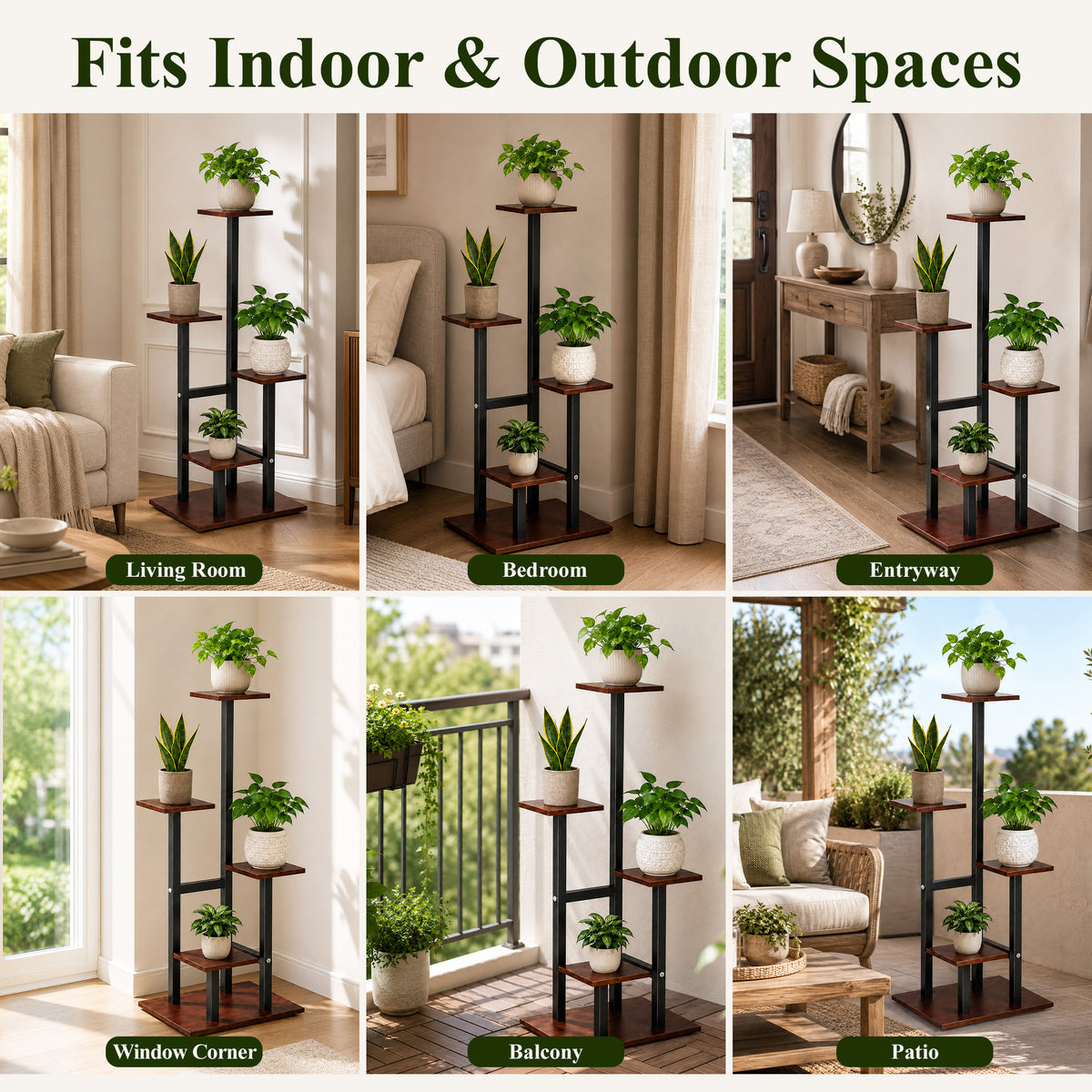 Agesis Plant Stand Indoor, 5 Tier Corner Plant Stand Tall Indoor Plant Shelf Organizer Rack for Living Room, Balcony, Patio & Garden Decor