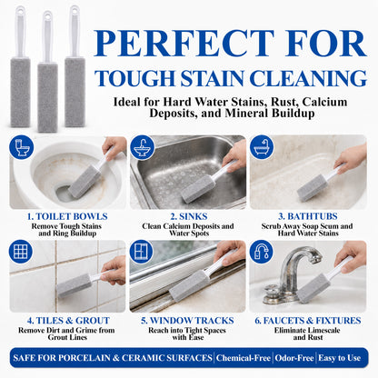 Agesis Pumice Stone Toilet Bowl Cleaner, 6 Pack Long Handle Pumice Stone with 3 Handle Stones & 3 Handheld Cleaning Blocks, Hard Water Ring Remover for Toilet, Tub & Sink