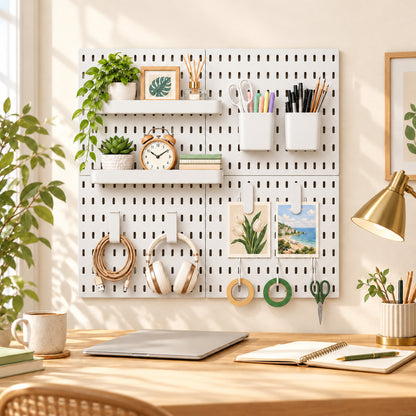Agesis Peg Board Kit, 4-Pack Modular Pegboard Wall Organizer with Hooks and Bins, for Office, Kitchen, Craft Room and Garage, 22" x 22" Overall Size