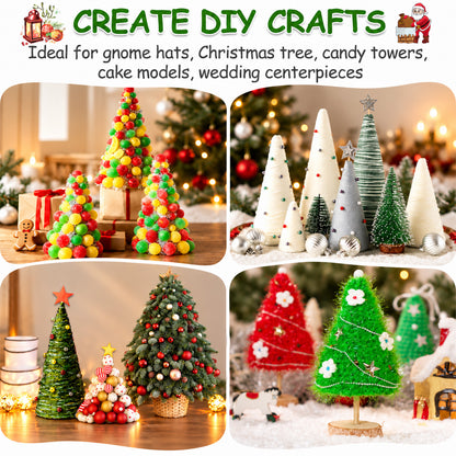 Agesis 14 pack Foam Cones for Crafts, 5 Size White Polystyrene Foam Tree Cones 9.8, 7.9, 5.6, 4.7, 3.1 inch Tall for Diy Art Projects, Christmas Trees, Gnomes, Holiday Decorations