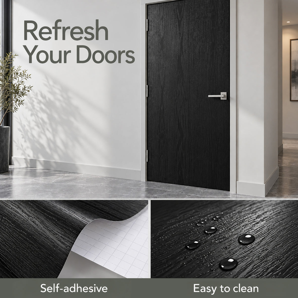 Agesis Black Wood Peel and Stick Wallpaper, Black Contact Paper 17.7" x 236", Waterproof Self-Adhesive Removable Thick Vinyl Wrap, Renter Friendly Wallpaper for Bathroom Kitchen Cabinets