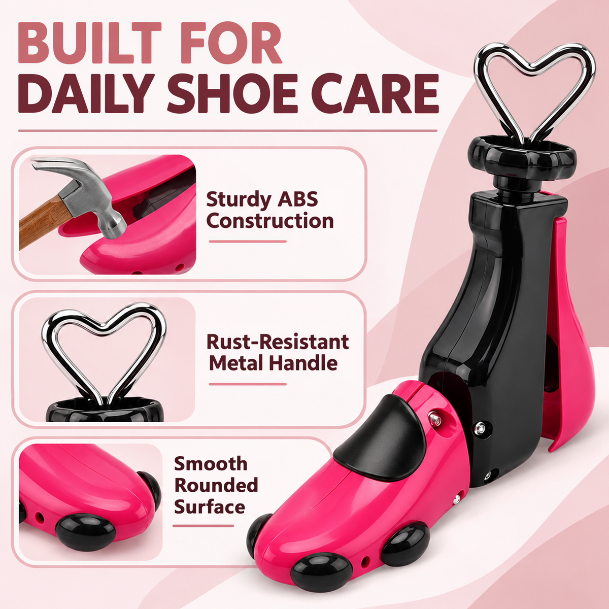 Agesis Shoe Stretcher Women, Boot Stretchers 4-Way Shoe Tree Adjustable Widener Expander Unisex Boots Stretcher Wide Feet (Small, Rose,2pcs)